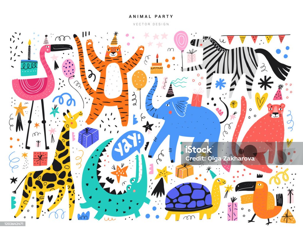 Exotic Animals And Event Symbols Illustrations Set Stock Illustration -  Download Image Now - Animal, Party - Social Event, Rainforest - iStock