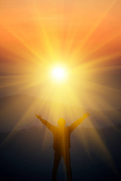 istock The man thanked God and raised his arm. 1203644969