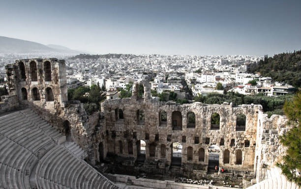 흰색 건물 도시 지구, 아테네, 그리스의 파노라마 보기 - herodes atticus 뉴스 사진 이미지