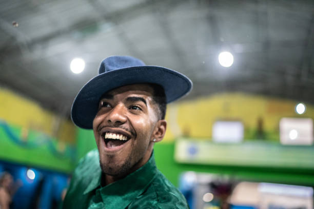 Man (malandro) celebrating and dancing at brazilian carnival