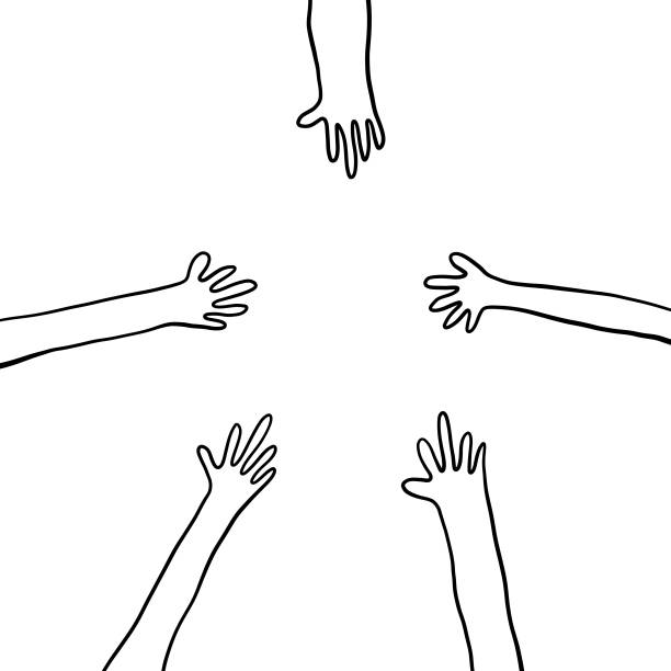 Human hands reaching out pencil drawings Vector illustration of a group of human hands reaching out. Pencil drawing style illustration for marketing and presentations, social media and design projects in general. Simplicity and creativity in black and white cut out design elements. black and white woman stock illustrations