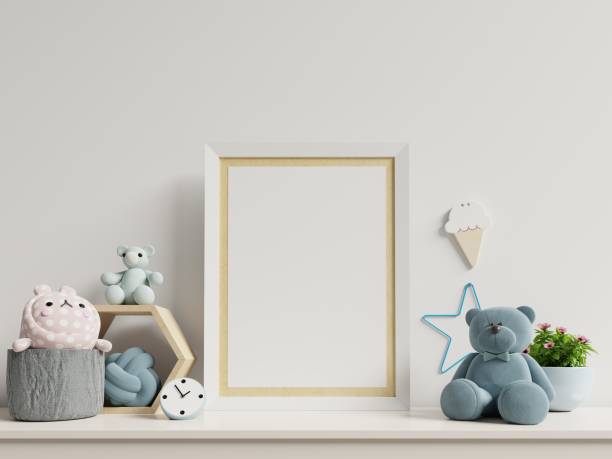 istock Mock up posters in child room interior. 1203657934