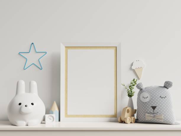 istock Mock up posters in child room interior. 1203657968