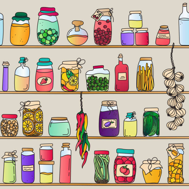 ilustrações de stock, clip art, desenhos animados e ícones de preserves seamless pattern - food vegan food gourmet vegetarian food