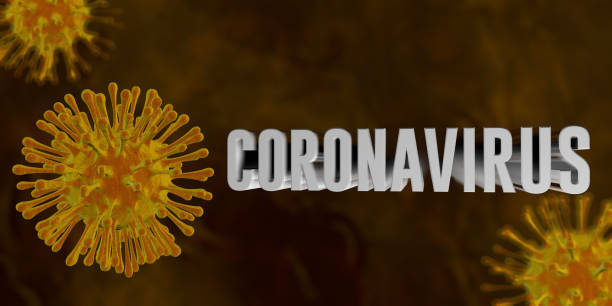 istock Yellow viruses with CORONAVIRUS word floating on a dark yellow background. 3D Illustration 1203664973