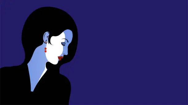 Vector illustration of Minimalistic flat portrait of a girl in profile