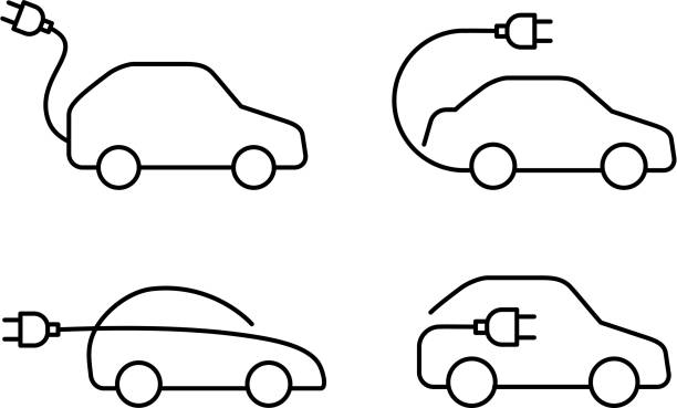 illustrazioni stock, clip art, cartoni animati e icone di tendenza di auto elettrica - automobile elettrica illustrazioni