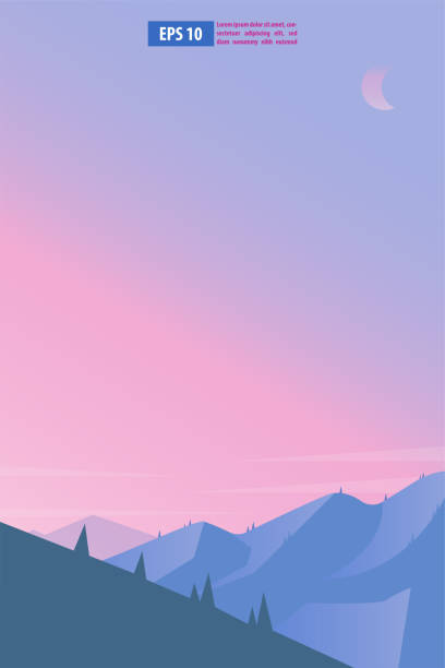istock Beautiful sunrise or sunset snow winter mountain landscape with moon or sun. Vector concept for weather app. Nature scenery background vector illustration 1203678734