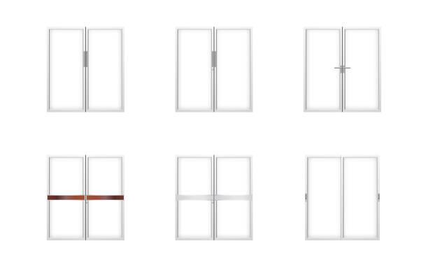 ilustrações de stock, clip art, desenhos animados e ícones de aluminium door - isolated on white white background six objects group of objects