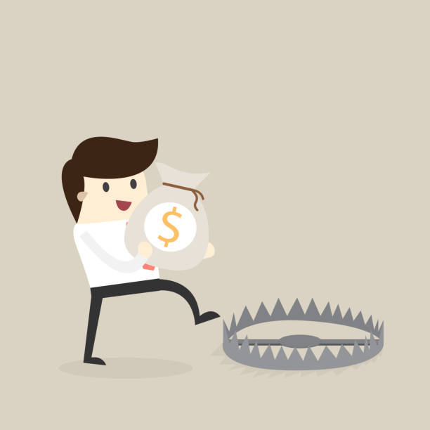istock Businessman hold Money bag walk to trap. vector illustration 1203683222