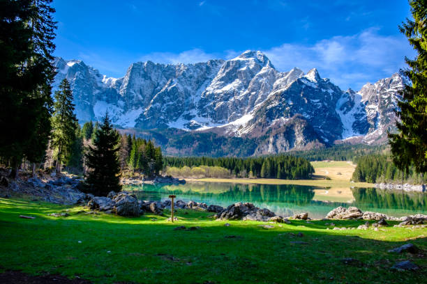 istock Spring morning at the alpine lake 1203685472