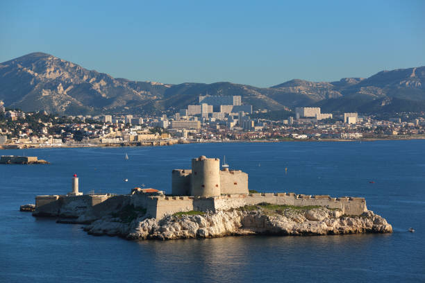 the chateau d'if on the island in front of marseille if castle on an island between the city of marseille and the frioul islands frioul archipelago stock pictures, royalty-free photos & images