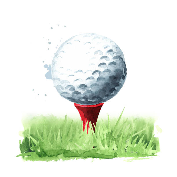 ilustraciones, imágenes clip art, dibujos animados e iconos de stock de pelota de golf. ilustración de acuarela dibujada a mano, aislada sobre fondo blanco - hole cards