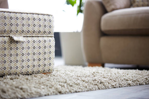 Ottoman stool on rug in living room