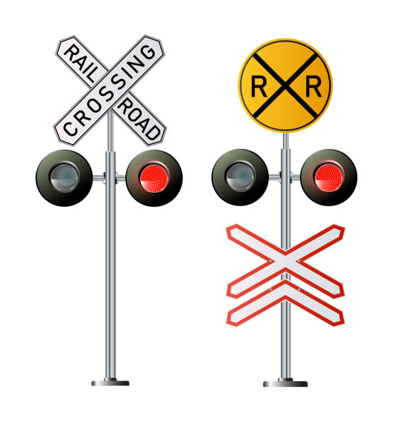 illustrations, cliparts, dessins animés et icônes de trafic de signalisation de sémaphore. lumières de train. illustration de vecteur - crossing