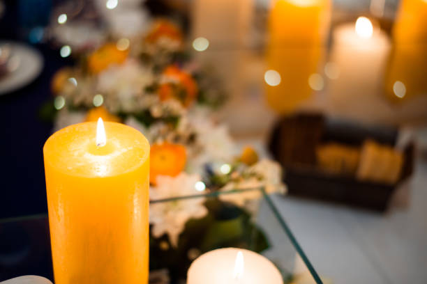 istock Candles on the banquet table 1203691957