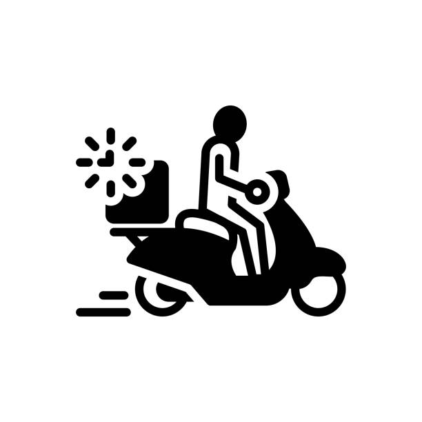 Immediately straightaway Icon for immediately, straightaway, instantly, anon, apace, at once, quickly, hastily, nimbly, delivery, scooter nimbly stock illustrations