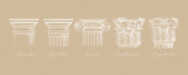 건축 주문. 고전 자본의 5 종류 - 토스카나, 도릭, 이온, 고린도 및 복합 - corinthian stock illustrations