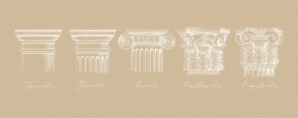 ilustrações de stock, clip art, desenhos animados e ícones de architectural orders. 5 types of classical capitals - tuscan, doric, ionic, corinthian and composite - corinthian