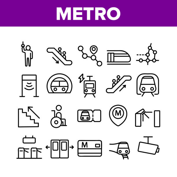 ilustraciones, imágenes clip art, dibujos animados e iconos de stock de metro underground collection iconos set vector - underground