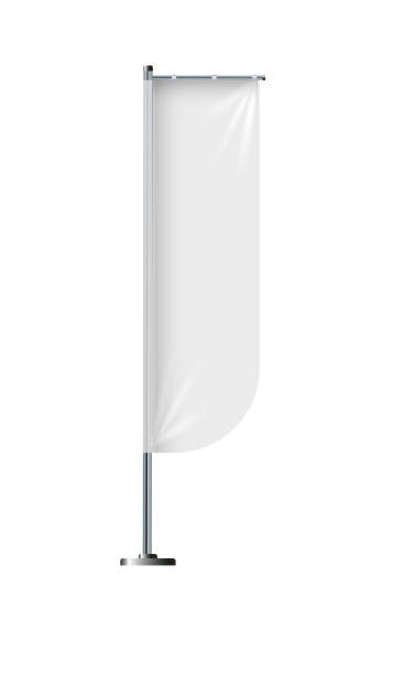 istock Realistic white advertising textile flags and banners vector . Advertising flag banner and fabric canvas poster for advertising illustration on white becgraund. 1203696244