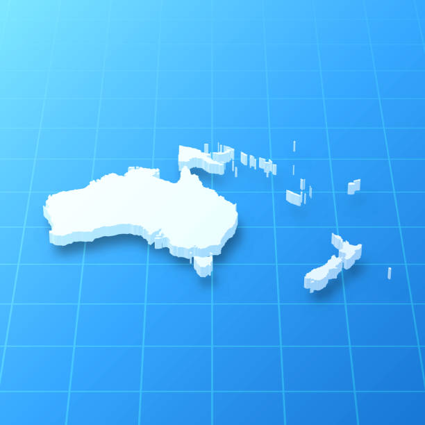 oceania 3d mapa na niebieskim tle - australia map cartography three dimensional shape stock illustrations