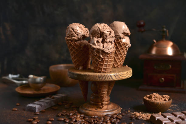 Homemade chocolate coffee ice cream Homemade chocolate coffee ice cream on a dark rustic background. frozen truffle stock pictures, royalty-free photos & images