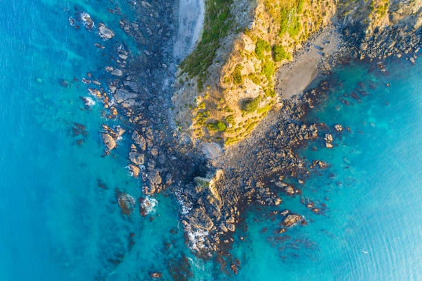 Aeial view of Cliff next to beach.