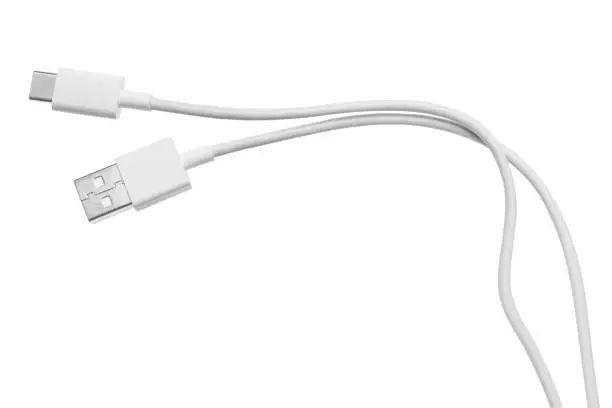 White USB micro USB cable, isolated on white background