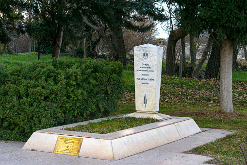Karasu, Aydın/Turkey-January 20, 2020:, Monumental tomb of Kenan Tevfik Erim, Turkish archaeologist who excavated Aphrodisias from 1961 until his death at the site of Aphrodisias, Karasu, Turkey