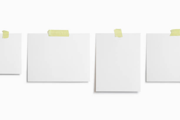 istock Moodboard template composition with blank photo cards, torn paper, polaroid frame glued with yellow adhesive tape and isolated on white for easy editing. 1203709364