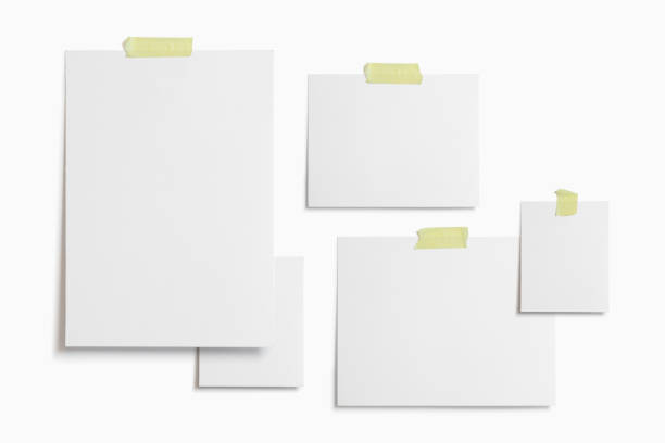 istock Moodboard template composition with blank photo cards, torn paper, polaroid frame glued with yellow adhesive tape and isolated on white for easy editing. 1203709435