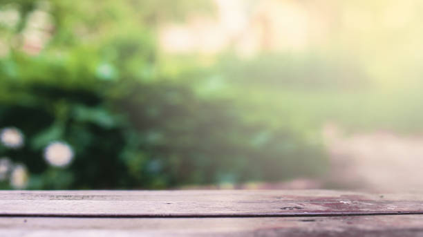 istock Wooden tabletop with blurred bokeh 1203710270