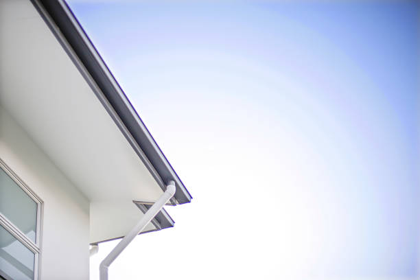 istock White wall house with drain pipe and side view 1203713717
