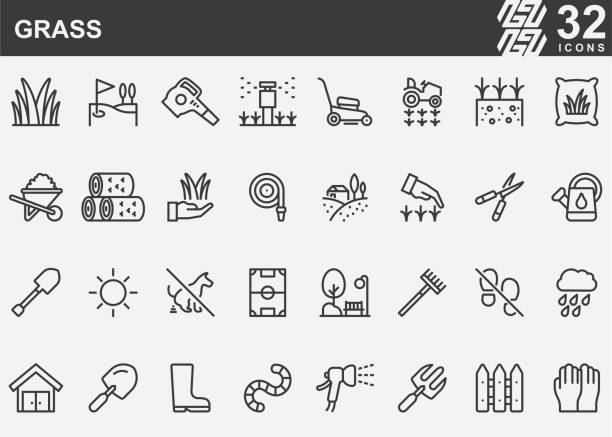 Grass Line Icons Grass Line Icons weeding stock illustrations