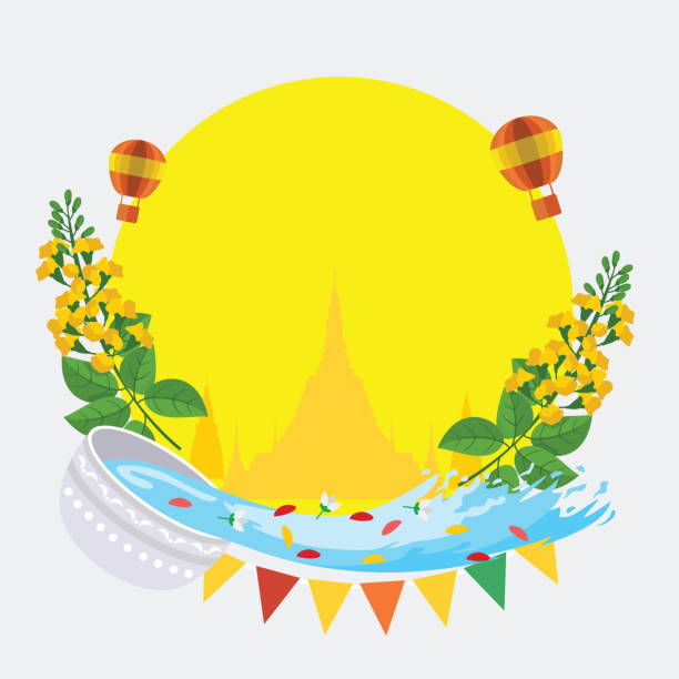 thingyan, birmański festiwal noworoczny, festiwal wody w birmie, ilustracja wektorowa - thingyan stock illustrations