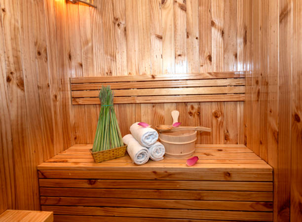 istock Sauna interior. Sauna is ready to receive guests 1203716387
