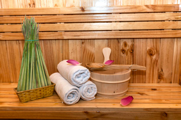 istock Sauna interior. Sauna is ready to receive guests 1203717226