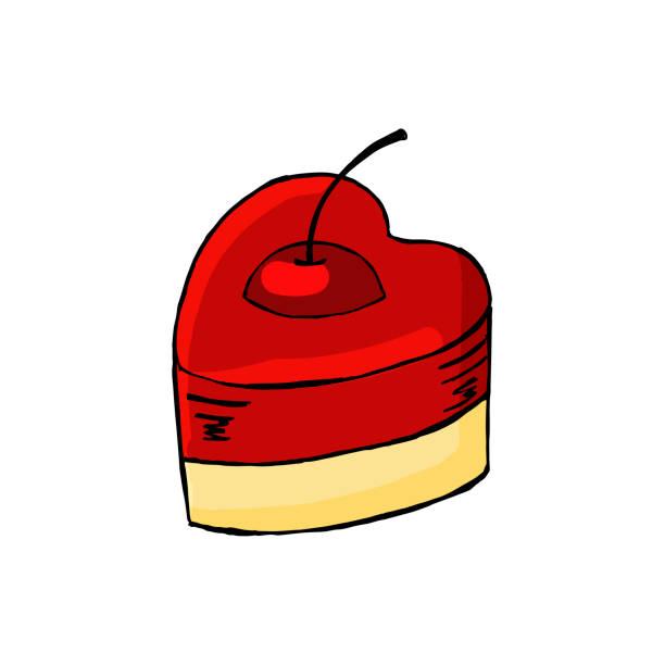 ciasto w kształcie serca z wiśnią na walentynki. wektor - cherry valentine stock illustrations