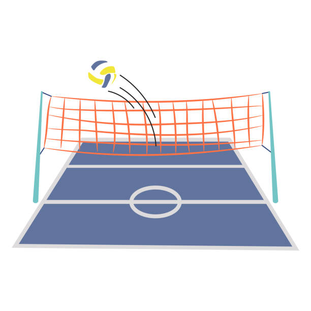 ilustraciones, imágenes clip art, dibujos animados e iconos de stock de ilustración vectorial de dibujos animados de la cancha de voleibol. - tennis in a row team ball