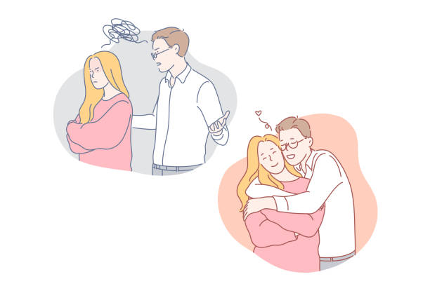 ilustraciones, imágenes clip art, dibujos animados e iconos de stock de relación, reconciliación, concepto de conjunto de peleas - despair depression adult boyfriend