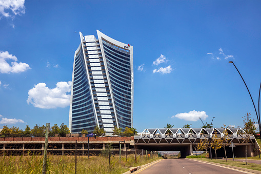 Montevideo, Uruguay - December 22, 2022: The capital building on the outskirts of Independance PLaza in Montevideo, capital of Uruguay