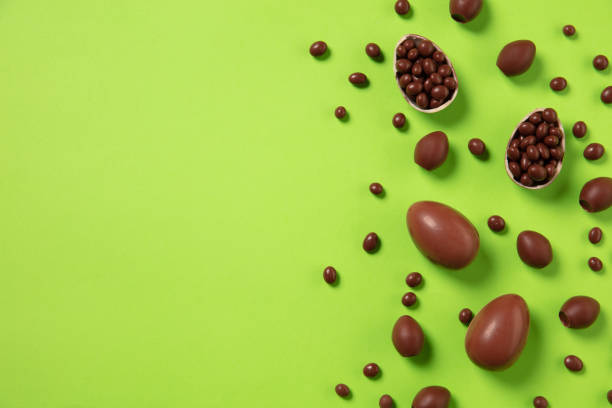 istock Egg hunt is coming. Easter traditions, chocolate eggs, top view 1203722027