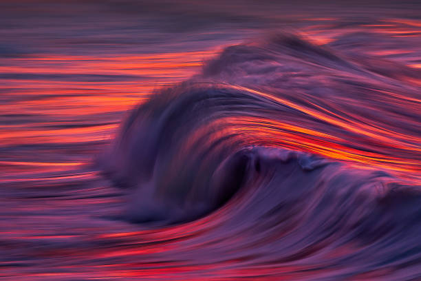 istock Photo of wave water textures at sunset with in camera panning technique 1203722111