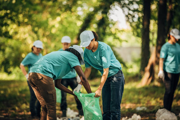 istock Volunteers cleaning garbage together in park 1203722154