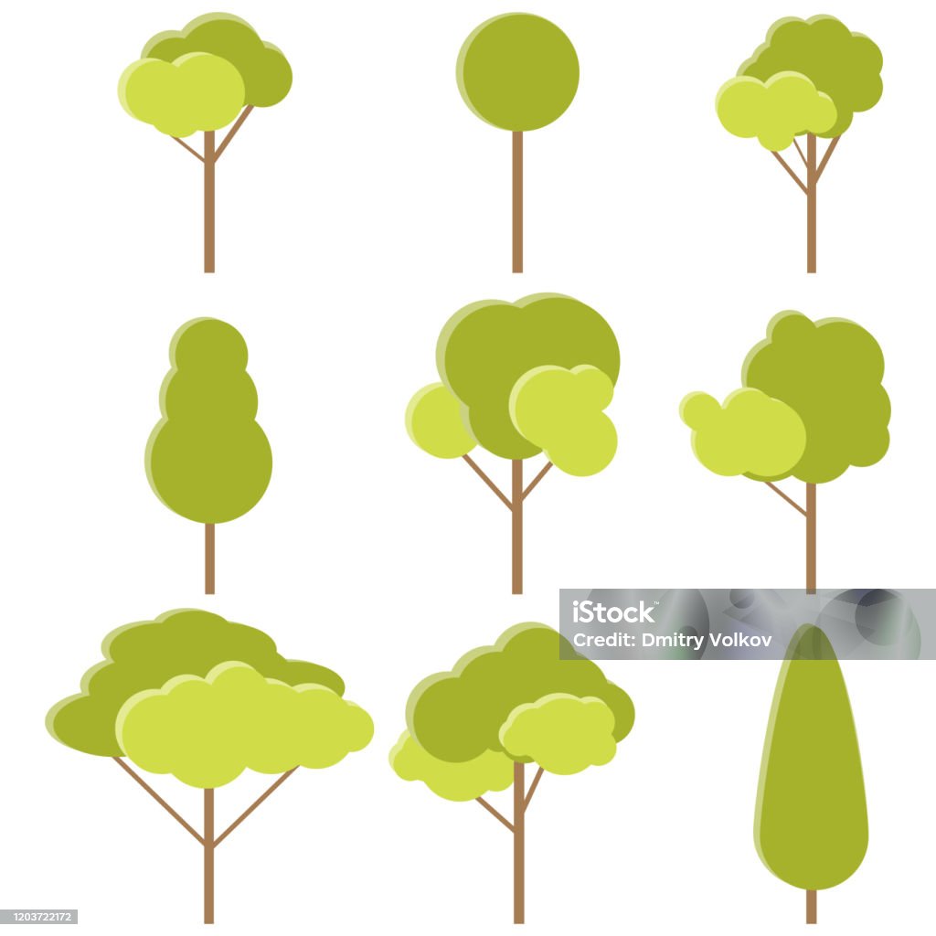 Cây Cối Bộ Cây Xanh Thực Tế Được Cô Lập Trên Nền Trắng Vector Minh ...