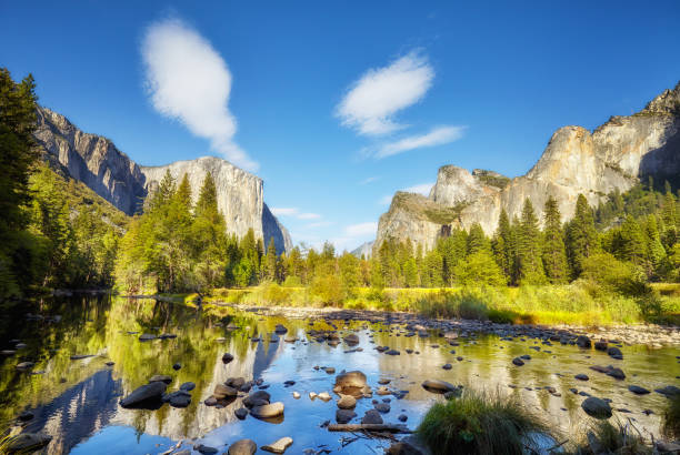 istock Yosemite Valley with El Capitan rock formation reflected in rive 1203722740