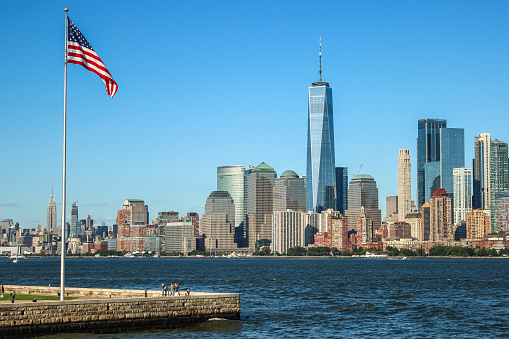 View from Liberty Island with the One World Trade Center in the background.