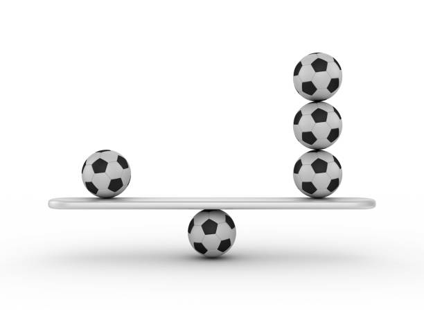 istock Seesaw Scale with Soccer Balls - 3D Rendering 1203724166