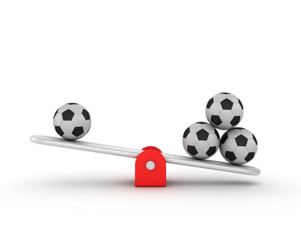 istock Seesaw Scale with Soccer Balls - 3D Rendering 1203724196